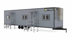 10x44 mobile office trailer with two windows and air conditioning unit for construction sites