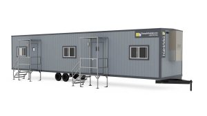 10x50 portable office trailer with dual entry doors and Triumph Modular logo visible